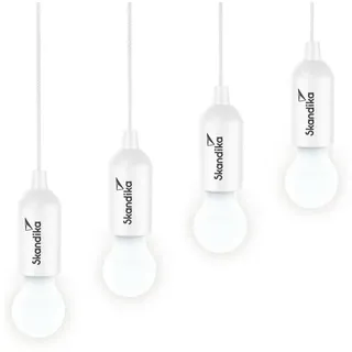 Skandika Campinglampe Narvik | 4er Set, LED Lampe, Pull Light, batteriebetriebene Glühbirne mit Zugschalter, hängend, Camping Zubehör, tragbare Zeltlampe | Camping, Festivals, Garage, Keller