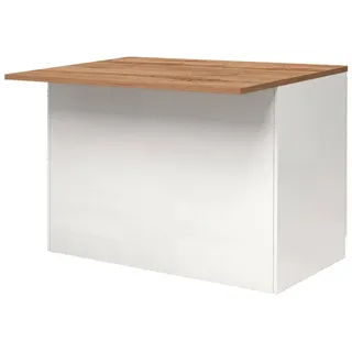 Dmora Kücheninsel Daffaticat, Mehrzweckschrank, Küchenzeile Schrank, Zusätzlicher Tisch, 125 x 90 x 90 cm, glänzendes Weiß und Eiche