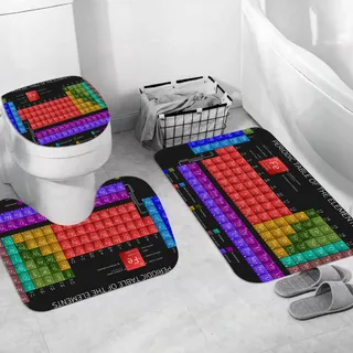 JIFOME Badteppich 3 Stück Weiche saugfähige Badematten,Pädagogisches Periodensystem der Elemente für Kinder,rutschfeste Badematte Teppiche & Toilettendeckelabdeckung Set Waschbar