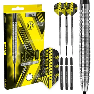 Harrows NX90 90% Tungsten Darts | Darts-Set mit Stahlspitze| 21g, 22g, 23g, 24g, 25g & 26g | Enthält Supergrip-Schäfte und 100-Mikron-NX90-Flüge