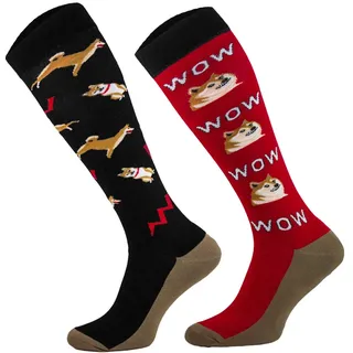 TODO Comodo Reitsocken Bunt mit Motiv STJBW | Baumwolle Reitstrümpfe Reiter Kniestrümpfe für Damen Mädchen Kinder (STJBW 25 - Dog Wow-Wow, 31-34) - 31-34
