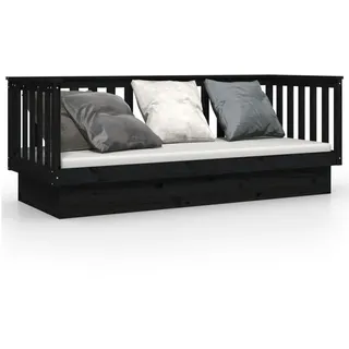 Foknhdi Tagesbett 75x190 cm aus massivem Kiefernholz, Gästebett als Sofa nutzbar, Bettsofa mit Lattenrost und Bettgitter auf 3 Seiten, Stabiler Bettrahmen Schwarz