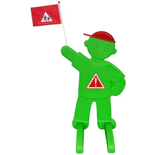 Relaxdays Warnfigur Kinder, mit Fahne, Sicherheitsaufsteller, Straße, HBT: 84x52x46 cm, Warnschild reflektierend, grün