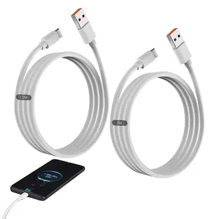 2-Pack 120W 6A Ladekabel 1.5M+2M,für Xiaomi Redmi Note 12 13 13T 14 14T 15 15T 17 Ultra Pro 5G A3 14 C 15C, Poco F8 F7 M7 X7 C85,Turbo Schnellladekabel 67W/90W, USB-A auf USB-C Kabel