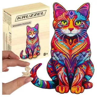 KRUZZEL Steckpuzzle Holzpuzzle Katzemotiv, 130 Puzzleteile, langlebig und widerstandsfähig für langanhaltenden Spielspaß bunt