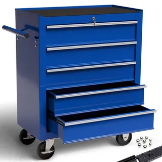 Arebos Werkstattwagen 5 Fächer zentral abschließbar | Blau