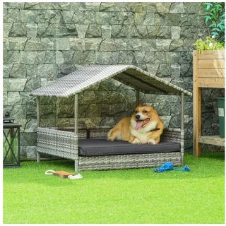 PawHut Hundebett Rattan 98 x 70 cm grau