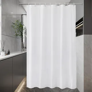 EurCross Schmaler Duschvorhang 150x180 Weiß für Badezimmer Badewanne, Textil aus Polyester Badvorhang, Anti-Schimmel Wasserdicht Waschbar Shower Curtains mit 10 Ringen