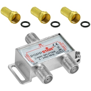 Poppstar Sat-Verteiler Splitter analog/digital SAT-Antenne (Umschalter 2-fach für TV Antenne Satellit Kabel Fernseher Radio LNB) silberfarben