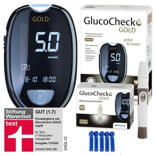 aktivmed Blutzuckermessgerät GlucoCheck GOLD Set mmol/L mit 60 Teststreifen