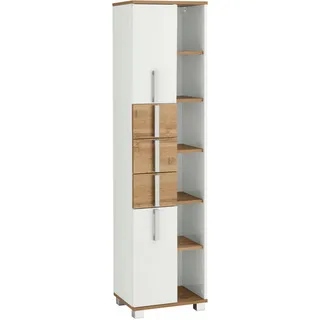 Schildmeyer Hochschrank Luca 701153, weiß glanz/Eiche Landhaus, 41,9/32,0/163,7 cm,