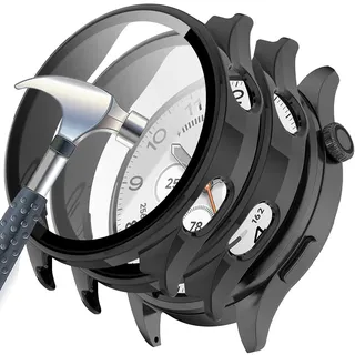 Acadeny Hülle Mit Gehärtetes Glas Displayschutz Kompatibles für Xiaomi Watch 5, 9H Härte 360° Rundum Schutzhülle Ultradünne Schutz PC Case Cover für,Schwarz