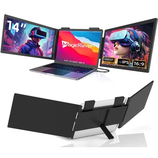 MAGICRAVEN Laptop Bildschirm Erweiterung, 14" FHD 1080P Triple Portable Monitor, Tragbarer Monitor für Laptop 14"-16", USB C Monitore Erweiterung für Mac, Windows, Android, Chrome, Plug and Play