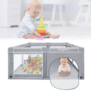 Aufun Laufstall Baby Laufgitter Absperrgitter, XL Kleinkinder große Sicherheitsspielplatz, Schutzgitter Krabbelgitterc für Kinder, Grau(180x150x68cm)