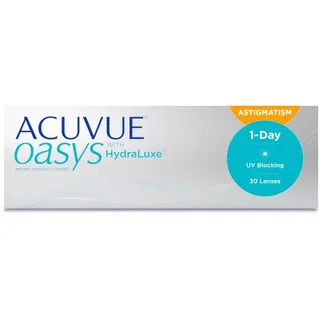 ACUVUE OASYS 1-Day for Astigmatism Kontaktlinsen – Tageslinsen mit komfortablem Tragegefühl – 0 dpt, Cyl -0,75, Ach 170 und BC 8.5 – Mit UV Schutz und Austrocknungsschutz – 30 Linsen