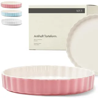 KIVY Tarteform Quicheform Keramik [Rund - 28cm] - Antihaftbeschichtete Tarteform 28 cm Keramik - Tarteformen & Quicheformen - Quiche Form Tortenform - Auflaufform rund - Tarte Form