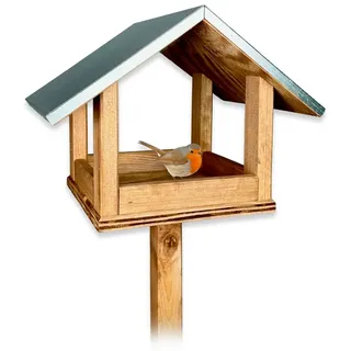 gartenetage Vogelhaus Selbststehendes Vogelhaus mit Metalldach – Futterhaus für Wildvögel, kleine und mittlere Vögel, leicht zu reinigen, robust & langlebig braun