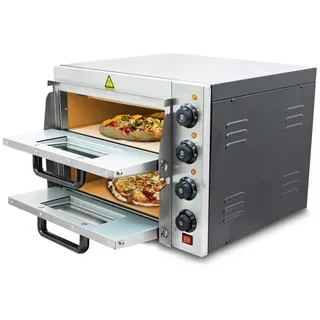 BITUXX Professioneller Doppel Pizzaofen Pizzabackofen Pizzamaker Elektrisch mit Steinplatte, Gastro Steinbackofen für Pizza, Brot und Backwaren, Leistung 3000 Watt, Temperatur bis 350°C