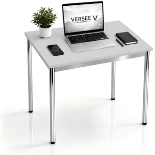 Versee Schreibtisch Grau, Holzwerkstoff, Rechteckig, Rundrohr, 75x75.5x100 cm Arbeitszimmer, Schreibtische, Bürotische