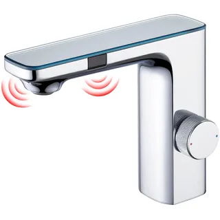 CREA Infrarot Sensor Wasserhahn Bad, Automatisch Sensor Mischbatterie Bad, Infrarot-Waschtischarmatur, Armatur Waschbecken mit Sensor, Chrom