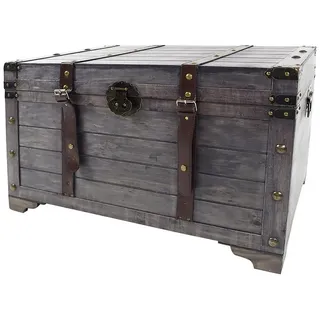Kobolo Truhe KUBA, 80x45x50 cm, grau, Vintage Holztruhe mit Deckel & Stauraum, rustikale Aufbewahrungstruhe im Schatztruhendesign mit Metall- & Kunstlederapplikationen