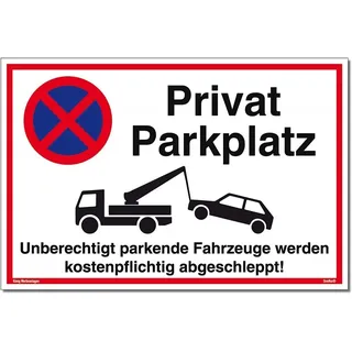 Dreifke Schild Privatparkplatz weiß stabiles Alu-Schild mit UV-Schutz 30 x 20 cm