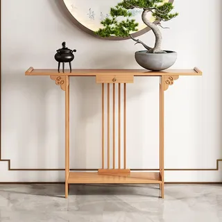 DJJYCTNM Konsolen-Sofatisch aus Bambus, Schmaler Langer Vintage-konsolentisch mit Schublade und Regal für Das Wohnzimmer zu Hause(Beige,100x20x80cm/39x8x31in)