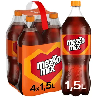 Mezzo Mix , Einzigartiges Mischgetränk aus Cola & Orange in praktischen Flaschen , 4 x 1,5 Liter