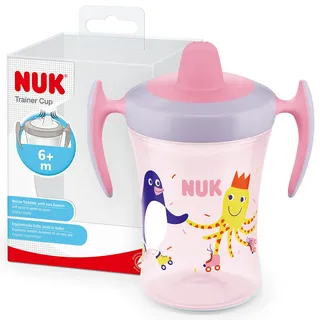 NUK Trainer Cup Trinklernbecher auslaufsicherer Becher mit weichem Trinkschnabel | ergonomischen Griffen, 6+ Monate, 230 ml BPA-frei rosa