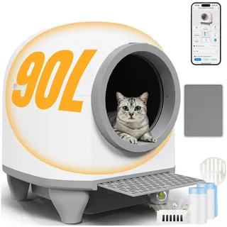 lalahome Selbstreinigende Katzentoilette RealScooper Pro, 80L Katzenklo Selbstreinigend, Geruchsbeseitigung, 5G App, UV-Sterilisation, Mehrfachschutz, Hygienisch, Große Fassungsvermögen für Mehrere