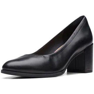 CLARKS Damen Freva55 Court Pump, Black Leather, 39 EU