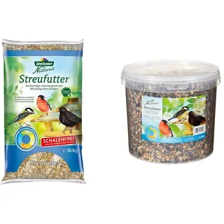Dehner Natura Wildvogelfutter, schalenfreies Streufutter, 10 kg & Natura Wildvogelfutter, Streufutter im Eimer, 3 kg