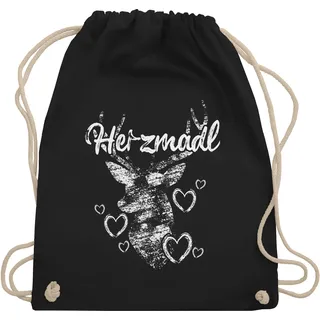Turnbeutel Rucksack - Kompatibel mit Oktoberfest Tasche - Herzmadl Hirsch - Unisize - Schwarz - stoffbeutel trachten trachtenrucksack bayrische geweih beutel trachten+rucksack trachtentaschen
