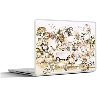 MuchoWow Laptop-Aufkleber Bus - Tiere - Kinder - Jungen - Mädchen - Palme, (1tlg), Selbstklebendes Laptop Folien Cover, Sticker, Kratzschutz, 36x27 cm bunt Ø 45.65 cm x 36.5 cm x 27.5 cm