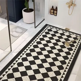 Surwin Duschmatte rutschfest, Waschbar Duschmatten, Modern Drucke Weich Komfort PVC-Luffa Badewannenmatte, Pflegeleicht Schnell Trocknend Fußmatte für Nassbereiche (Schwarz-Weiß,60X90cm)
