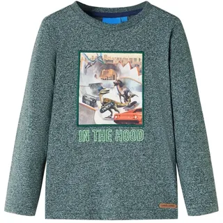 vidaXL Kinder-Langarmshirt mit Dinosaurier Pullover Sweatshirt Dunkelgrün Melange 128 - 128