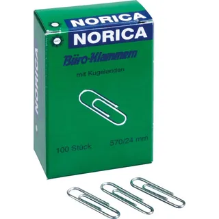 Norica 2215 Büroklammern 24mm, glatt, silberfarben, 100 Stück