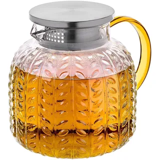 KADAX Teekanne 1,3 Liter aus Borosilikatglas, hitzebeständige Glaskanne mit Edelstahl Deckel und integriertem Sieb, Glasteekanne, Wasserkaraffe aus Glas, Glaskaraffe