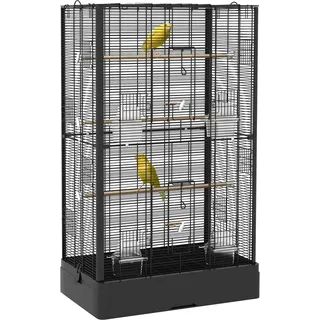 PawHut Vogelkäfig mit Türen für Kanarienvögel 61x36.5x98 cm Schwarz | Voliere, Sitzstangen, Käfig für Wellensittiche & Papageien