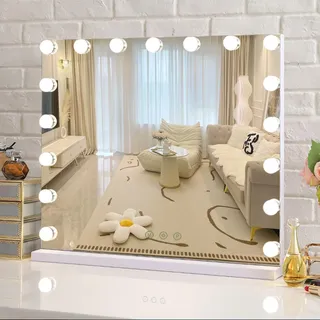 Puselo Hollywood Schminkspiegel mit Beleuchtung 17 LED Licht, 70×55 cm Dimmbar Tischspiegel mit 3 Farbtemperaturen, Touch Control, Wandspiegel mit USB Anschluss für Schminktisch Schlafzimmer