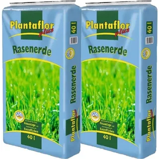 Plantaflor Plus Rasenerde, 2 x 40L, Spezial Erde für Rasen Neuanlagen und Ausbesserungen mit Quarzsand und Rasendünger