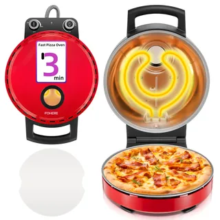 1500W Elektrischer Pizzaofen, 3Min Pizza Pizza oven, Pizzaofen Elektrisch mit Temperaturregler, Pizzamaker 32 cm Pizzastein, bis 400°C für perfekte Pizza, Ansichtsfenster, Timer, Rot