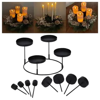 Online-Fuchs Kerzenständer 3 in 1 Kerzenhalter aus Metall in Schwarz, ideal als Adventskranz (Individuell in der Gestaltung, Halter für je 4 Stumpenkerzen, 4 Stabkerzen oder 4 Teelichter), Grundgestell 20 cm Durchmesser schwarz