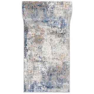 mazovia Teppich Läufer Flur - Modern Teppichläufer – Kurzflor, Weich - für Vorzimmer Eingangsbereich Schlafzimmer Küche Korridor - Abstrakt Muster - 60 cm Breite Grau Blau 4 60 x 100 cm