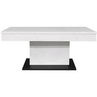 Mäusbacher Couchtisch - schwarz matt - weiß - Keramik-Optik - verschiebbare Tischplatte