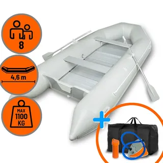Eberth Schlauchboot Angelboot Paddelboot aus robustem pvc für Außenborder 8 Personen, 4,60m x 1,90m Boot mit 2X Sitzbank, 2X Paddel, Aluboden, Reparaturset,