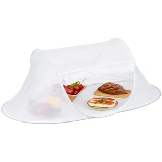 Relaxdays Fliegenhaube Lebensmittel, Faltbare Abdeckhaube für Obst, Kuchen, HBT: 40x110x58 cm, Pop-Up, Obsthaube, weiß
