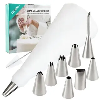 luxuskollektion Spritzbeutel Set 12-teilig mit 8 Edelstahl-Tüllen und Reinigungsbürste