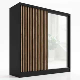 a&j möbelland Schwebetürenschrank LINA 2-türig Schrank 200 cm mit Spiegel Schwarz