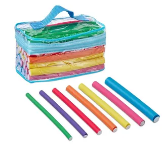 Relaxdays Lockenwickler, Set mit Tasche, Blau,Gelb,Pink